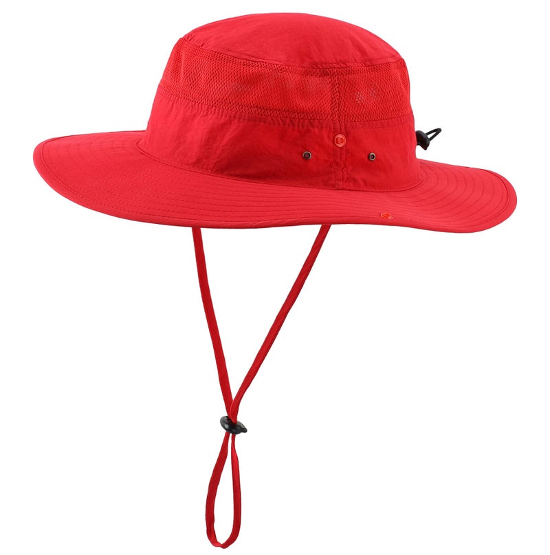 Connectyle Outdoor Mesh Sun Hat Wide Brim Sun Protection Hat Summer Fishing Hunting Hiking Gardenig Hat Red - Image 1